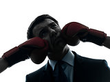 business man punch by boxing gloves silhouette