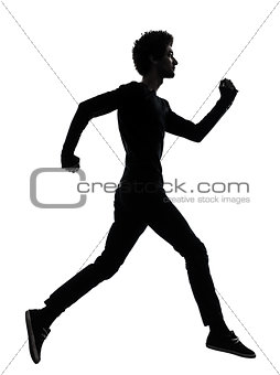 handsome african young man running  silhouette