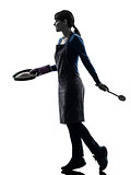 woman walking cooking cake pastry silhouette