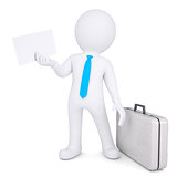 3d man with suitcase holding sheet of paper