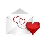 Open envelope with valentine heart