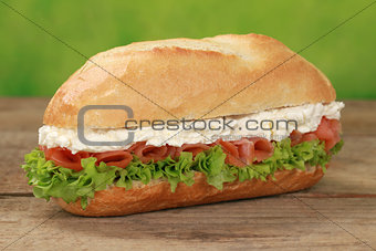 Sub sandwich with smoked salmon