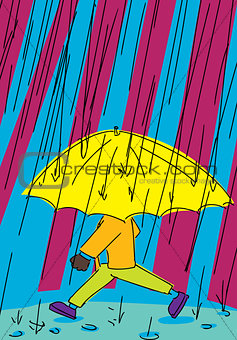 Person Walking in Rain