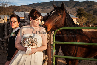 Lesbian Bride with Partner and Horse