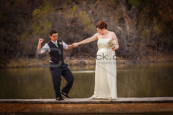 Smiling Cople Dancing Over Pond