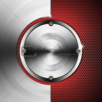 Red and Metal Background with Hexagons and Circles
