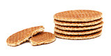 Stroopwafels, Dutch caramel waffles piled up, with one broken in