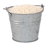 White long grain rice in a miniature metal bucket