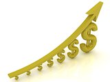 Illustration of the growth of the dollar with a gold arrow