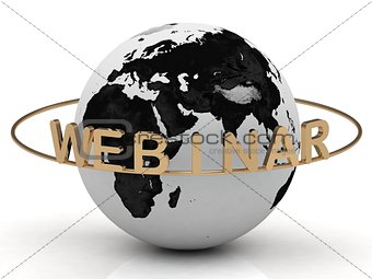 Gold Webinar and ring, abstraction of the inscription around the earth 