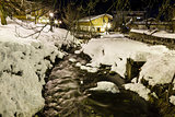 Mountain River in Megeve at Night, France