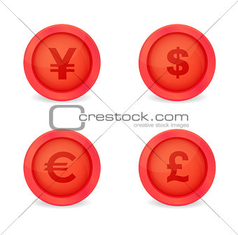 Currency signs on glossy icons