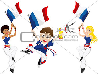 France Sport Fan with Flag and Horn