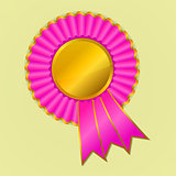 Pink and gold award ribbon rosette on yellow background