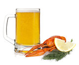 Beer mug and boiled crayfish