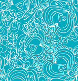  Seamless abstract hand-drawn blue pattern with hearts. 