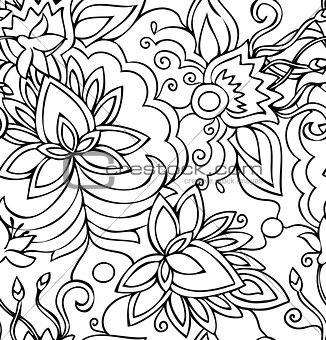  Seamless abstract hand-drawn pattern flowers.