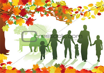 Autumnal park with families