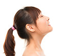 Asian skincare woman side view deep breath refreshing