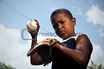 Sport, baseball and kids, portrait of child throwing ball