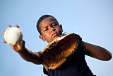 Sport, baseball and kids, portrait of child throwing ball