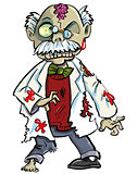 Cartoon zombie scientist with brains showing