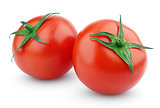 Two fresh red tomatoes on white