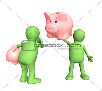 Two puppet with piggy bank
