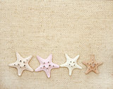 Starfishes on canvas texture