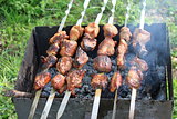 Preparation of delicious grilled meat slices on fire
