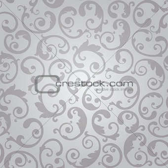 Seamless silver swirls floral wallpaper pattern