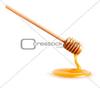 Honey with dipper. Vector illustration.
