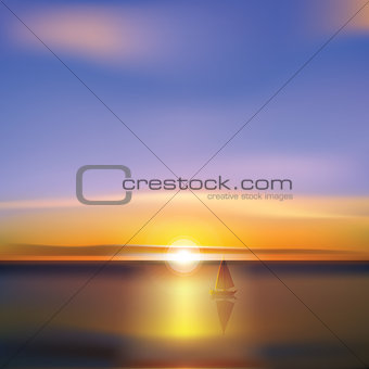 abstract background with sunrise and yacht