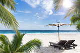  Beach chair at sunny coast. Seychelles.