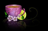 Cup of tea with lemon and flowers