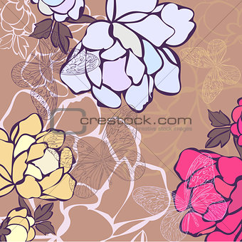 Vector illustration of a background in flowers and butterflies
