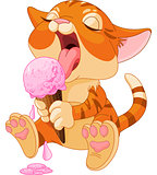 Kitten eating ice cream