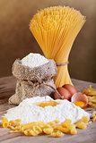 Pasta with ingredients - flour and eggs