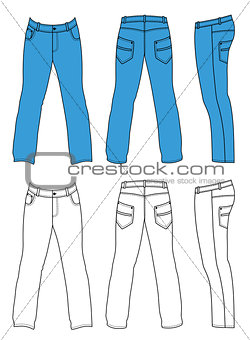 Blue man's jeans (front, back, side views)
