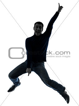 man happy jumping silhouette full length