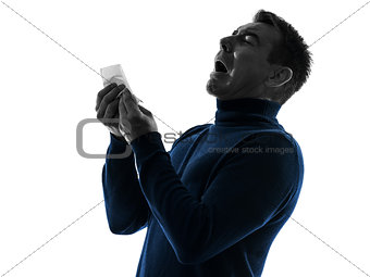 man sneezing silhouette portrait