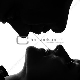 couple woman man face to face  silhouette