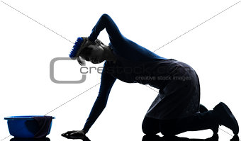 woman maid housework tired washing floor silhouette