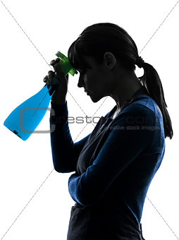 woman maid housework sprayer silhouette