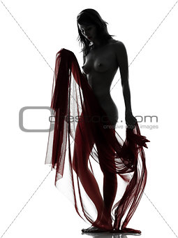 beautiful asian woman naked behind red veil silhouette