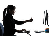 business woman computer computing  thumb up satisfied silhouette