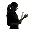 business woman teacher holding   ruler silhouette