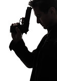 man killer policeman holding gun portrait silhouette