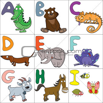 Alphabet with cartoon animals 1