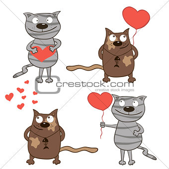 Cartoon cats and hearts.